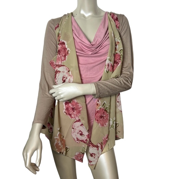 ALL FOR YOU brand Tan Floral Long Sleeve Lightweight Cardigan - Picture 8 of 10